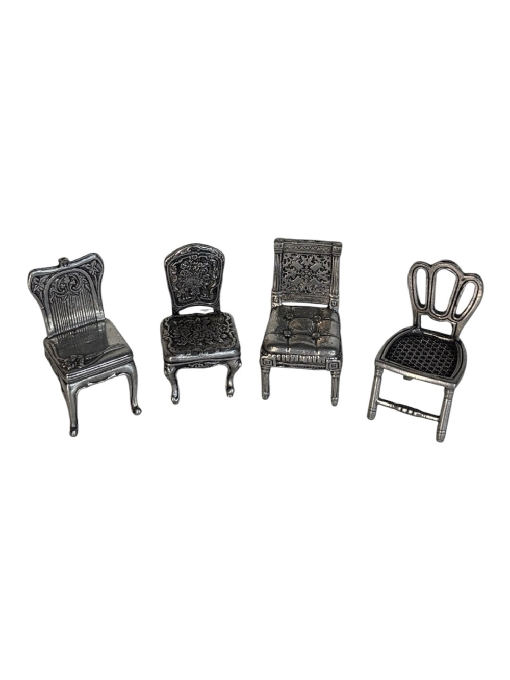 New View Vintage Pewter Miniature Chairs Place Card Holders - Set of 4